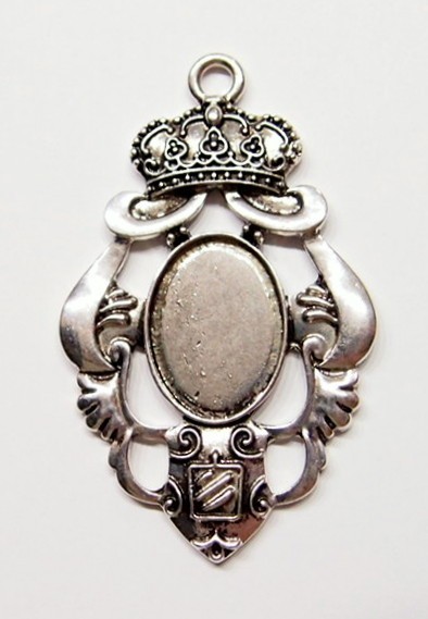 4 of 25x18mm Antique Silver Plated Victorian Crown Crest Pendant Setting 75x43mm