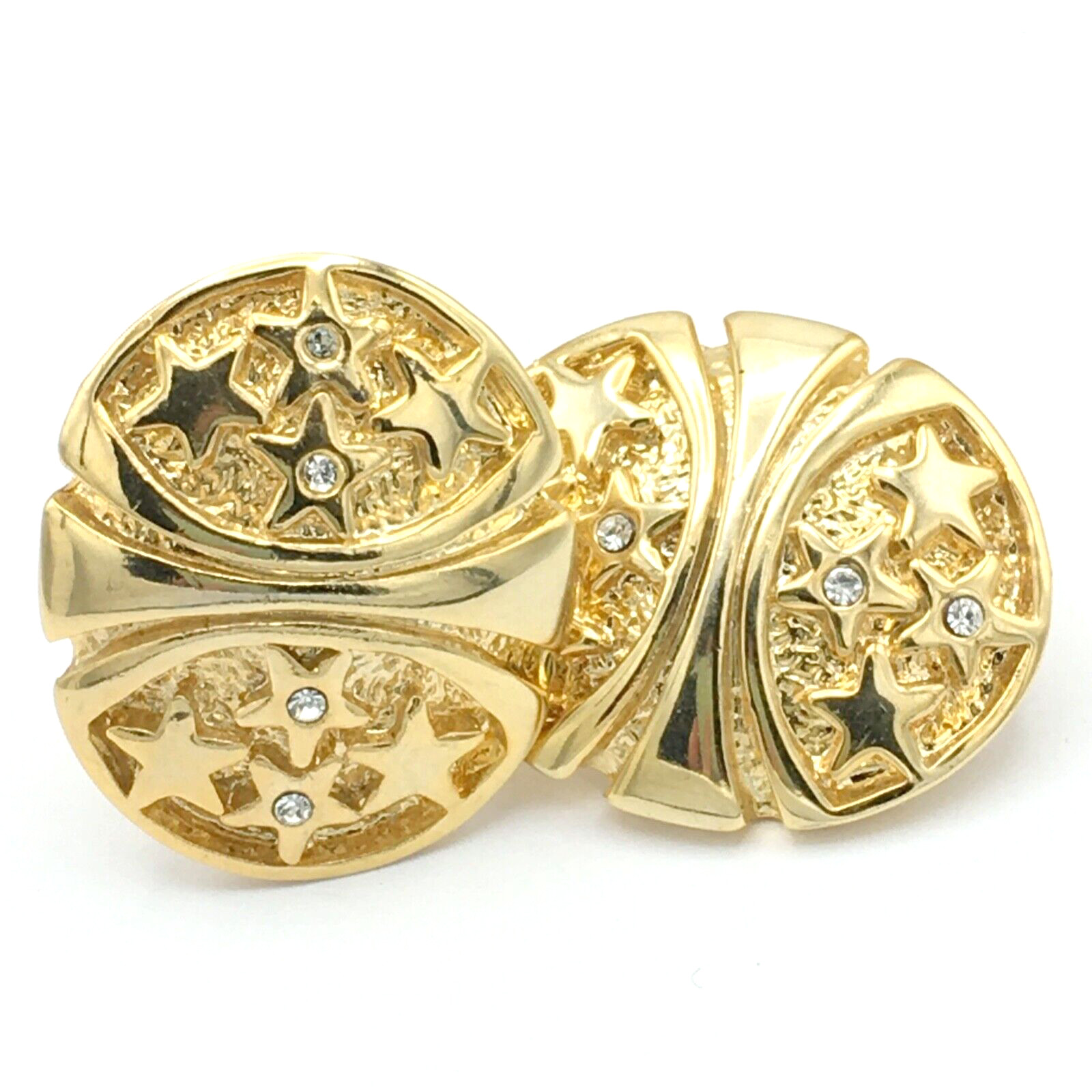 STARRY SKY vintage earrings – huge gold-tone rhinestone clip-on statement runway