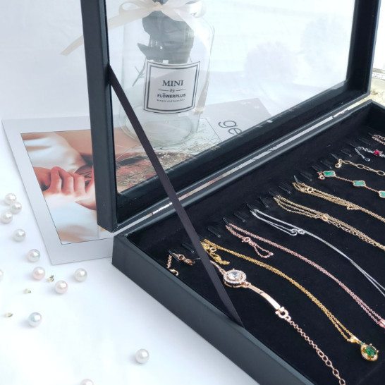 2x Necklace Pendant Long Chain Holder Stackable Jewelry Trays Dustproof Showcase
