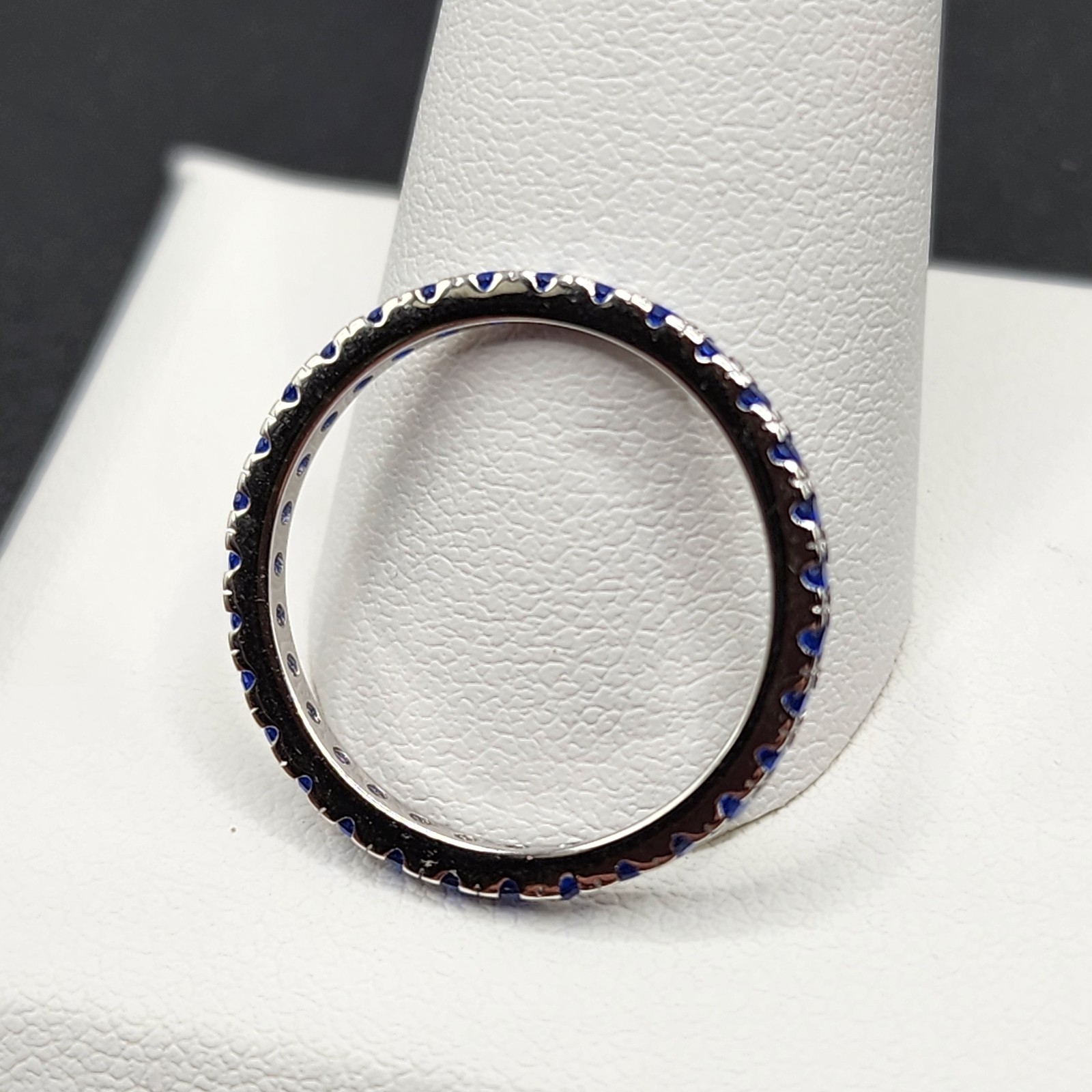 925 NEW Sterling Silver Blue CZ Eternity Band 2mm Size 7 ~FREE SHIPPING ~