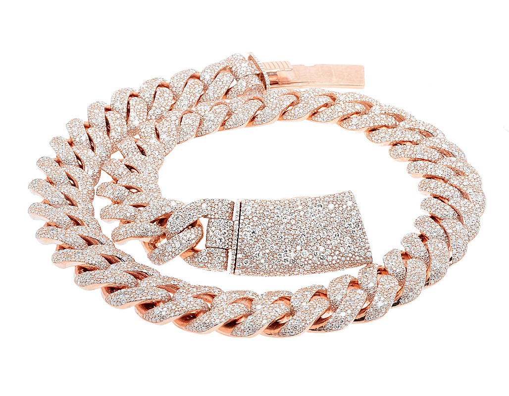 4 Row 79 4/5 CT Real Diamond Miami Cuban Link Necklace 21.5mm 22″ 10K Rose Gold