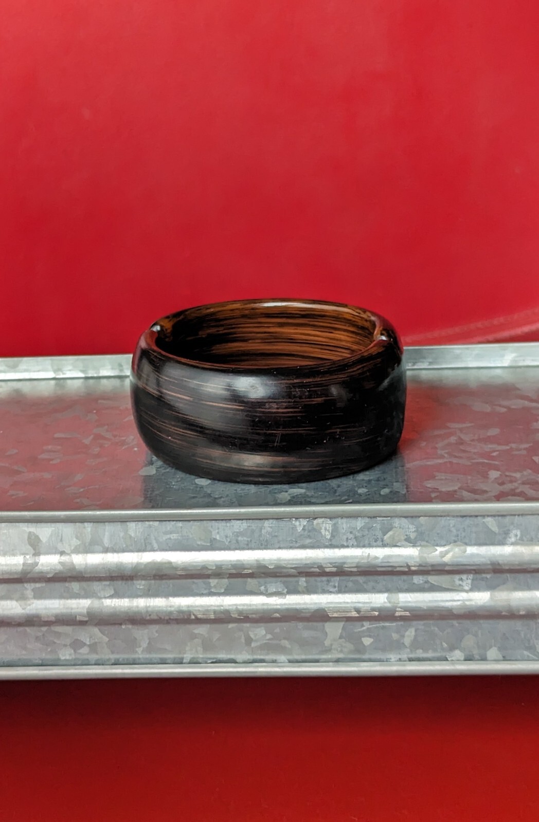 Vintage Dark Brown Faux WOOD Lucite Clamper Bangle 1 ¼” Wide Bracelet