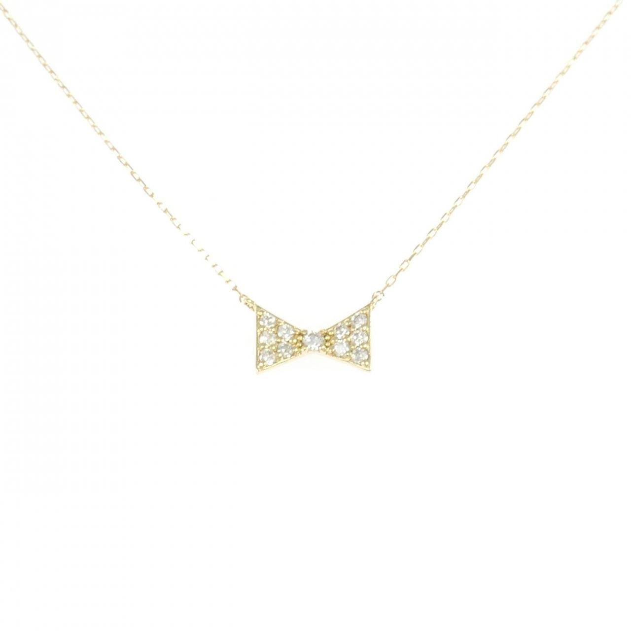 Authentic K18YG Ribbon Diamond Necklace 0.10CT #230-000-525-2359