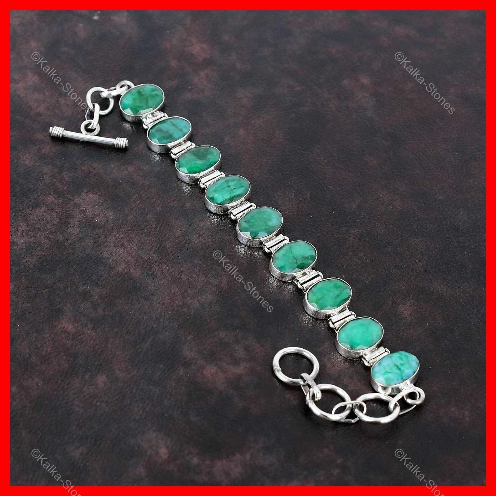 925 Silver Natural Zambian Emrald Wife Chain Halloween Art Deco Bracelet Jewelry