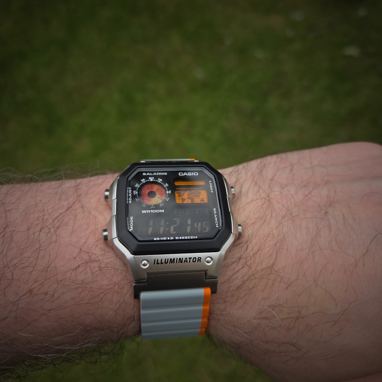 CASIO AE-1200WHD. Royale World Time Watch Mod. Blood moon, Orange, Hydromod.