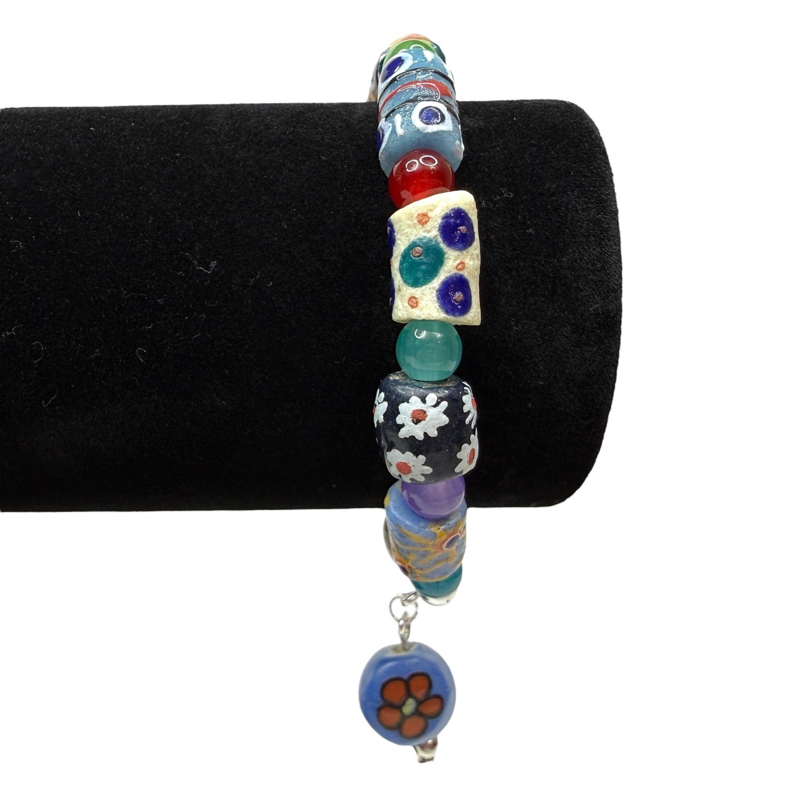 Millefiori Style African Glass Beaded Trade Charm Bracelet Stretch Band Jewelry