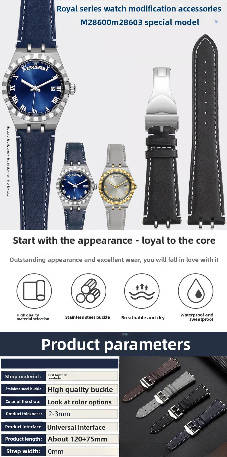For Tudor Royal M28600 M28603 Business Leather Watch Band Strap with Dial 41mm