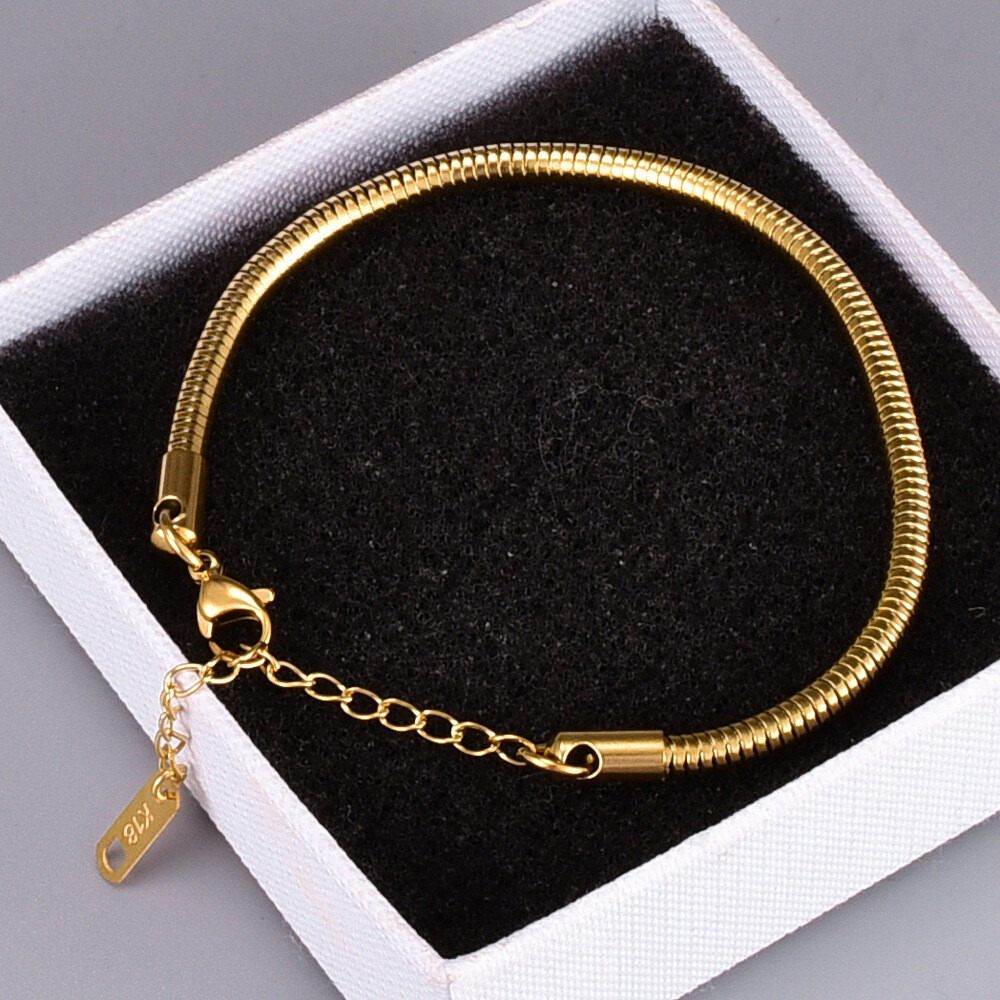 3.2mmWoman 18K Gold Plated Stainless Steel Round Snake Chain Bracelet 5.5-7.8”