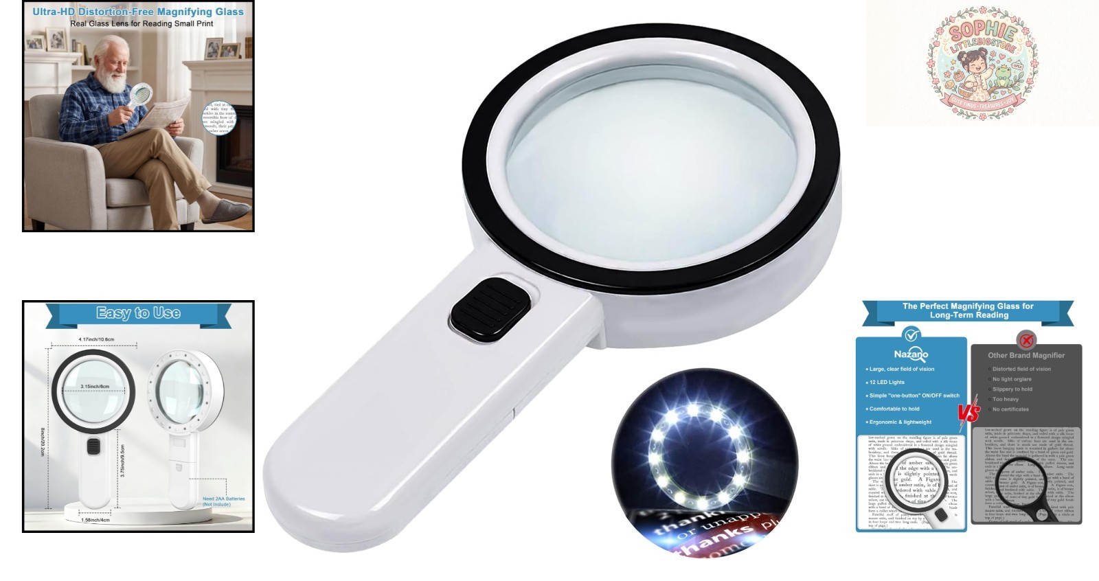 Ultra-Clear Reading Magnifier with 12 LEDs – Ideal for Seniors & Night Use