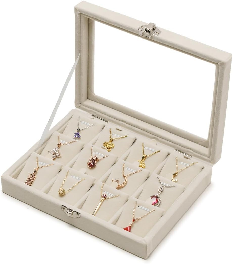 Jewelry Box Necklace Organizer Tray, Beige Necklace Display Case for Storage …