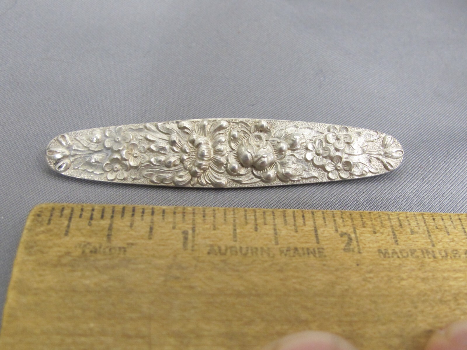 Fine Vintage STIEFF Sterling ROSE Pattern Oval BAR PIN-2 1/2 Inches