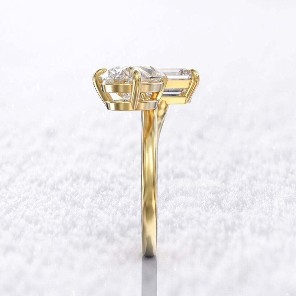 4Ct Lab Created Diamond Two Stone Engagement Ring 14K Yellow Gold Finish