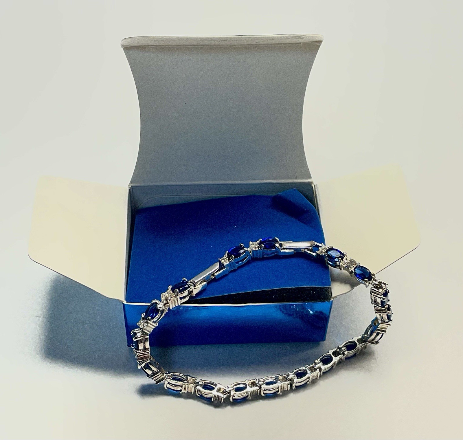 Avon September Birthstone Color Tennis Bracelet Silver Tone Blue Sapphire