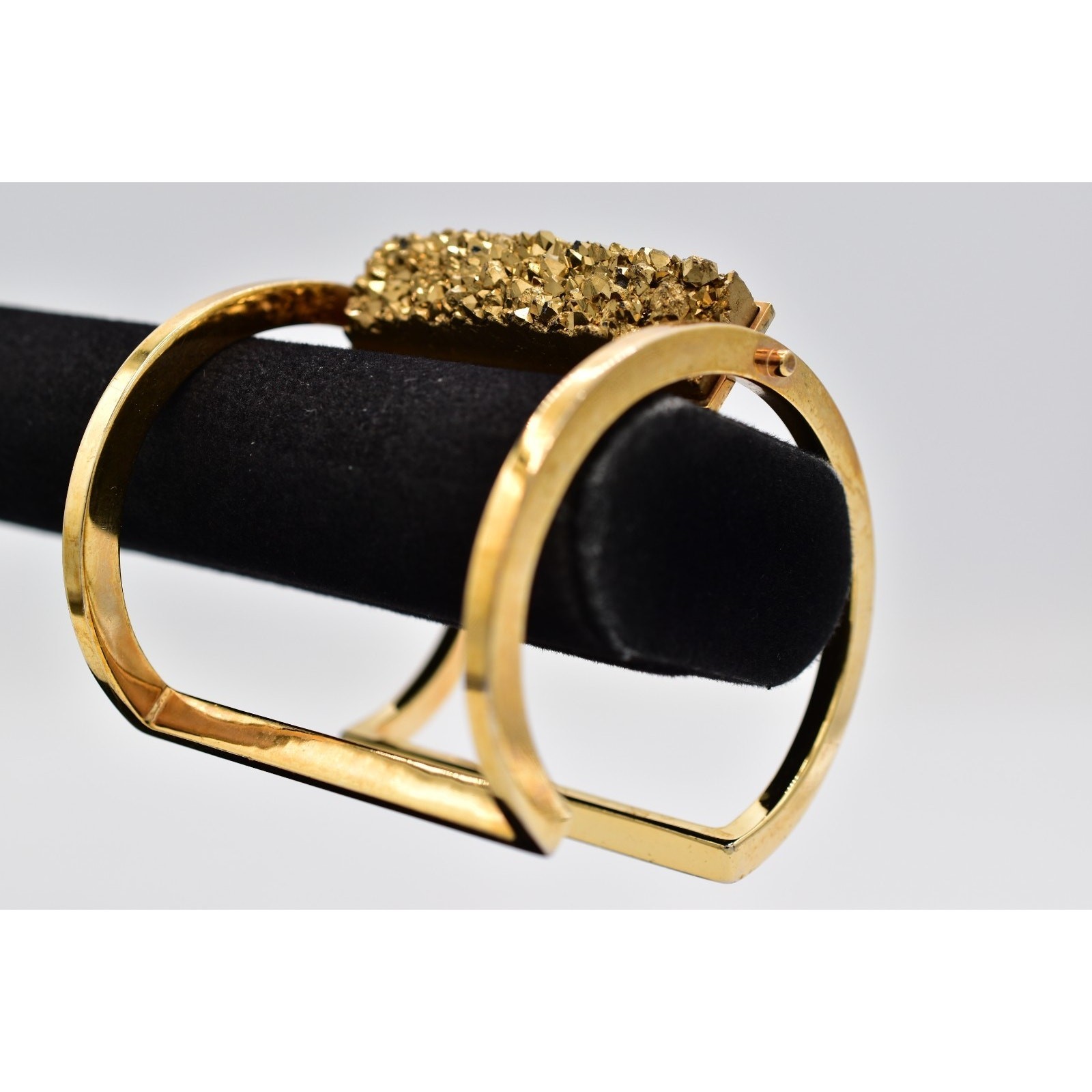 Nest Jewelry Vintage Cuff Bangle Bracelet Gold Druzy Heavy Chunky Signed Bin2
