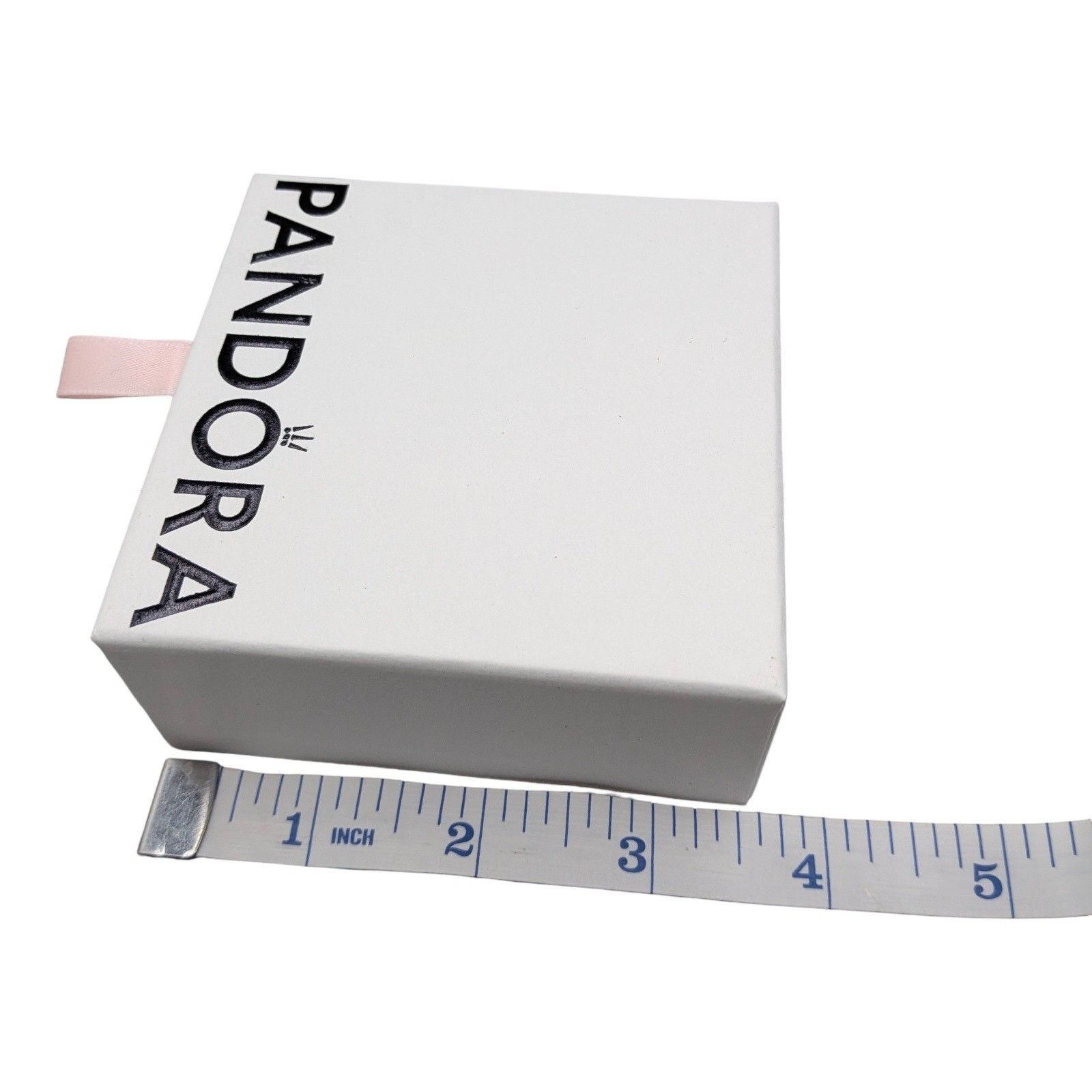 Pandora White Square Jewelry Gift Box with Pink Ribbon Pull 3.5×3.5×1.5