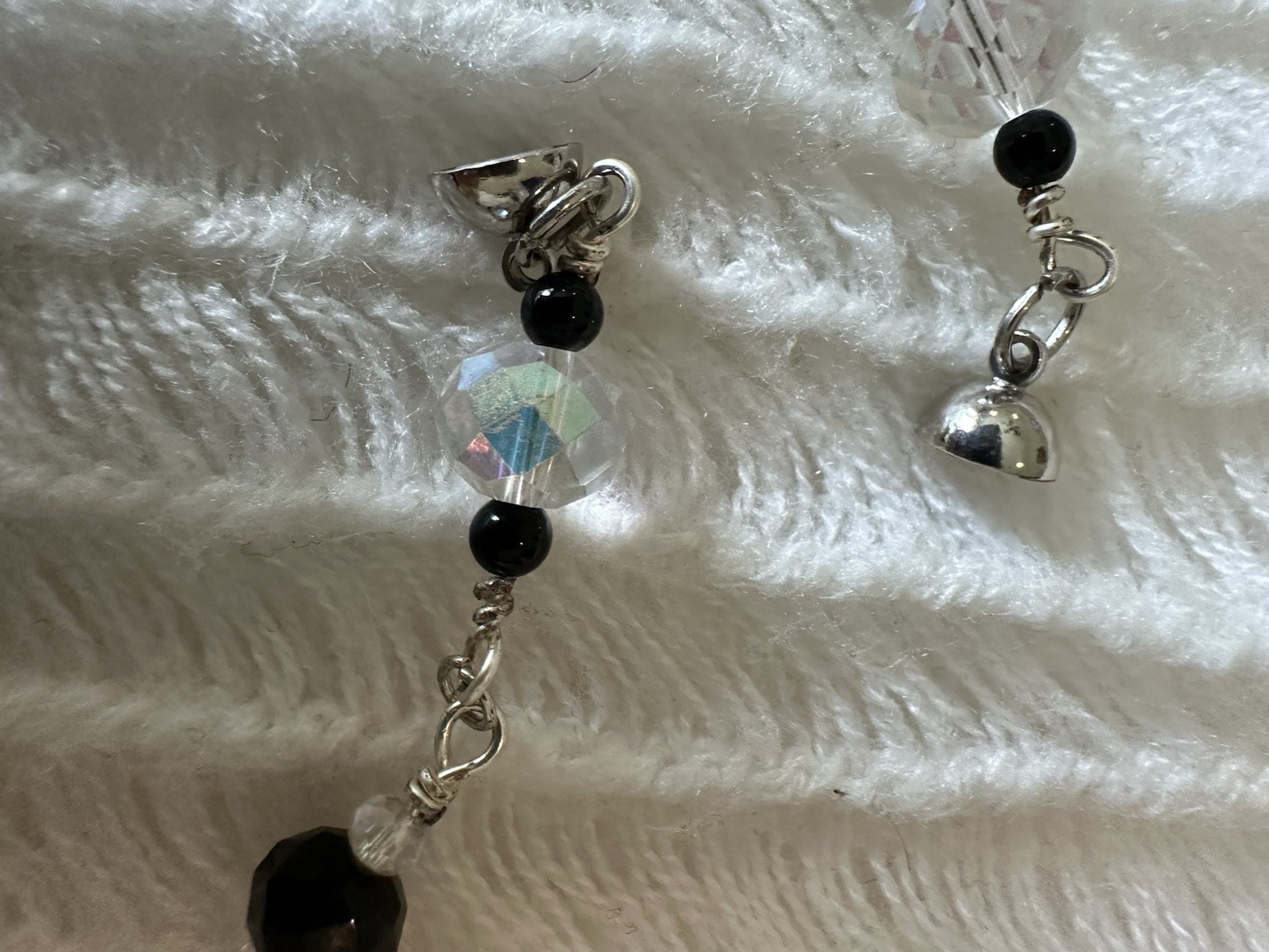 AB Crystal Necklace Pendant Clear & Black Faceted Glass Beads Silver Tone