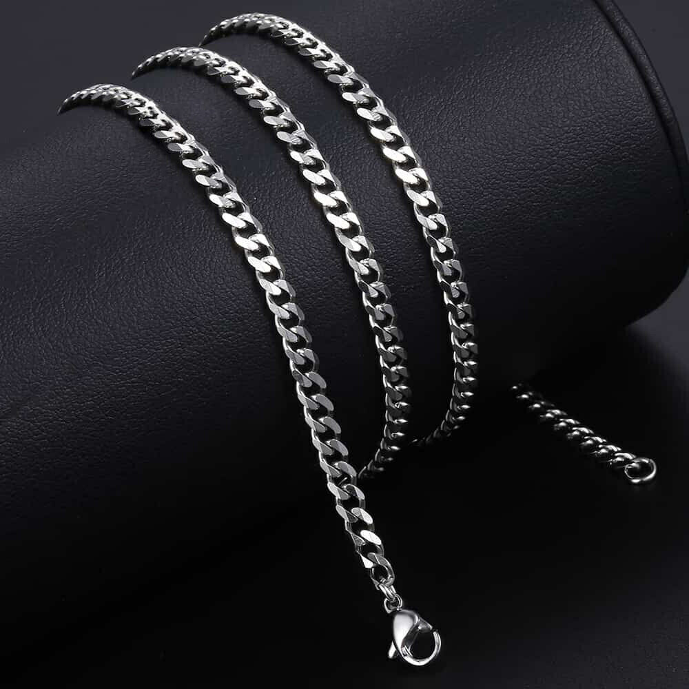 16-36″ Stainless Steel Silver Chain Cuban Curb Womens Mens Necklace 3/5/7/9/11mm