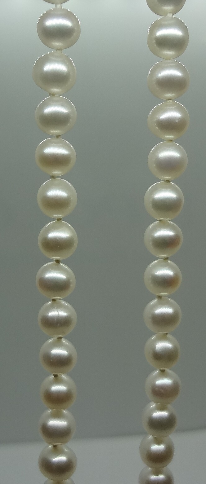 Vintage 14K Gold Cultured Pearl Strand Necklace 18” Round White Pearls 6.5-6.9mm
