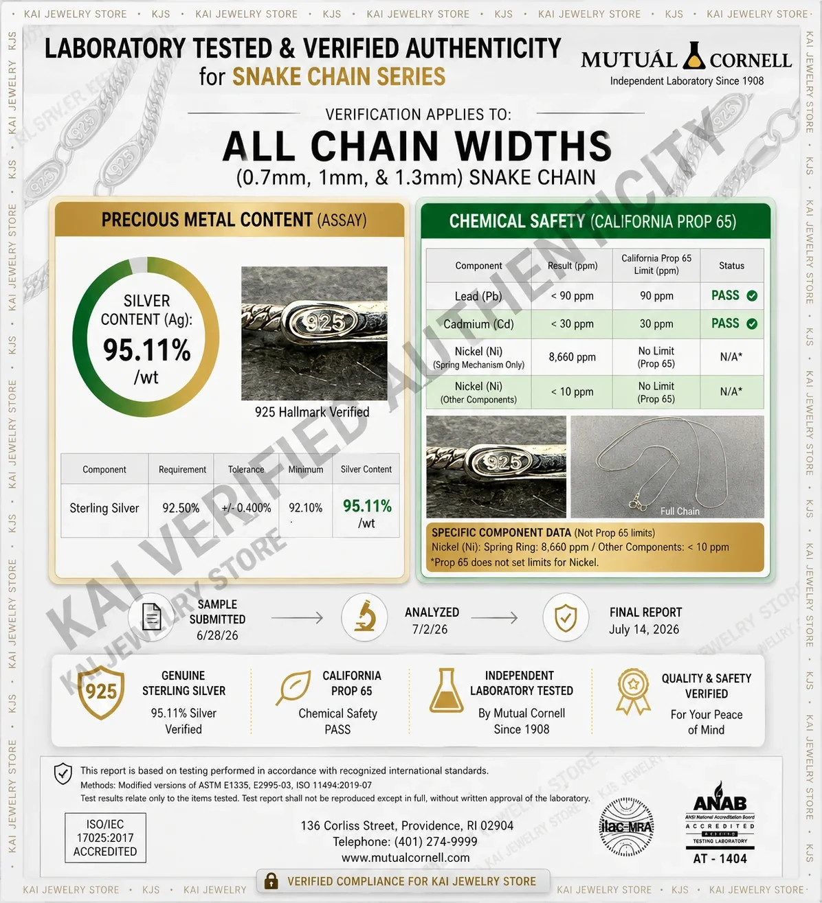 Lab-Tested Italian Snake Chain Rhodium Plated 925 Sterling Silver 0.7-1.3mm