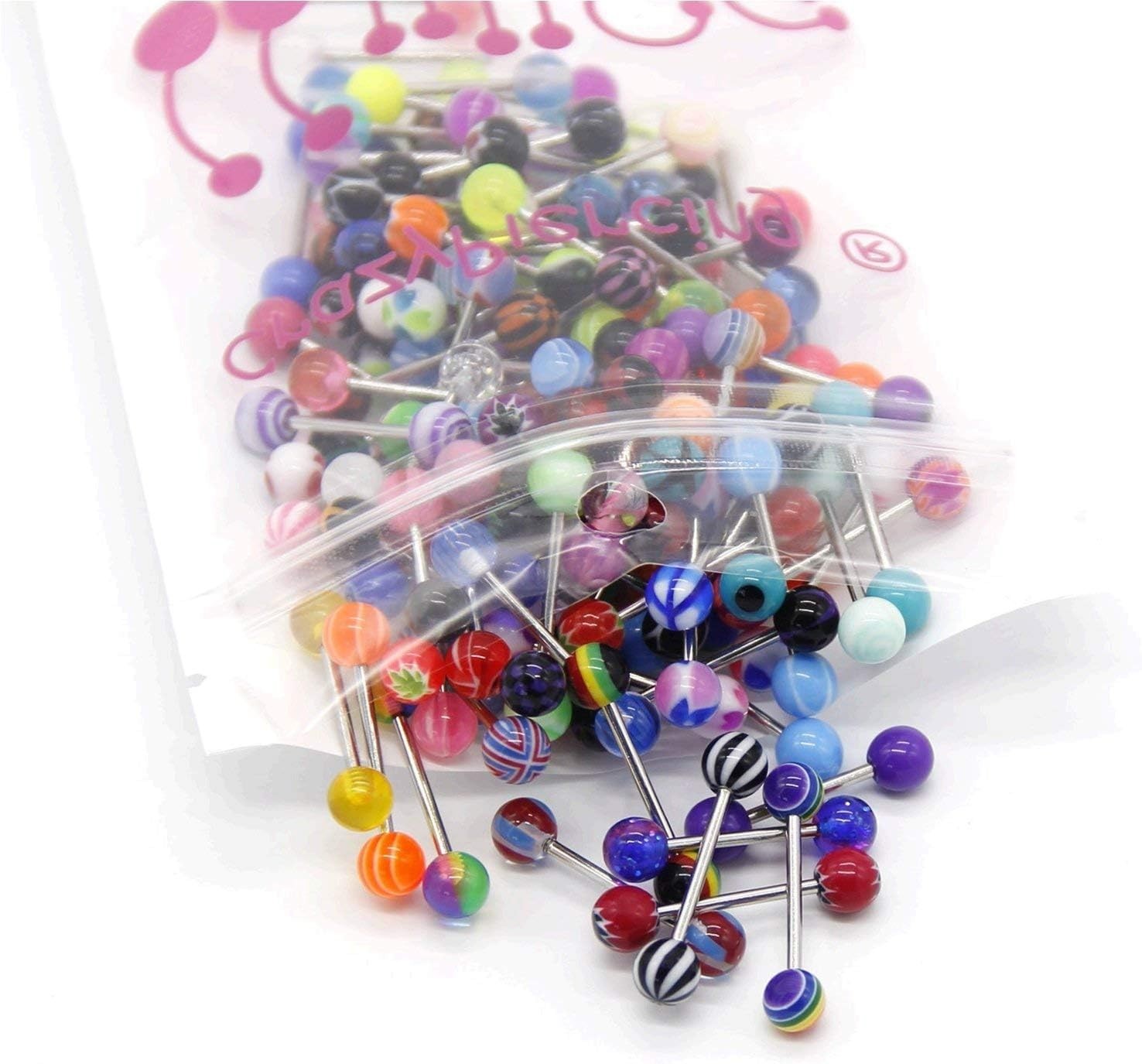 Versatile 110Pcs Tongue Rings: 14g Stainless Steel with Color Options for All