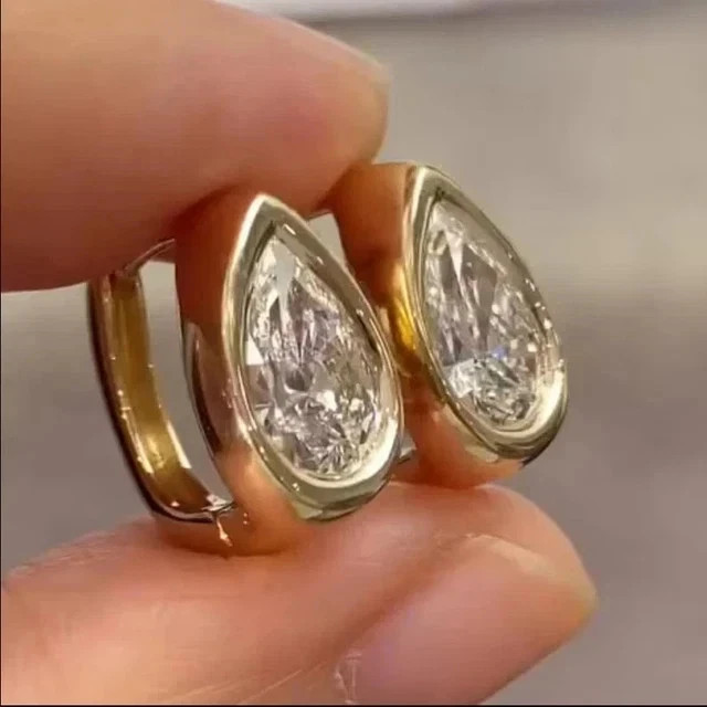 2Ct Pear Cut Lab Created Diamond Women Huggi Hoop Earring 14K Yellow Gold Plated