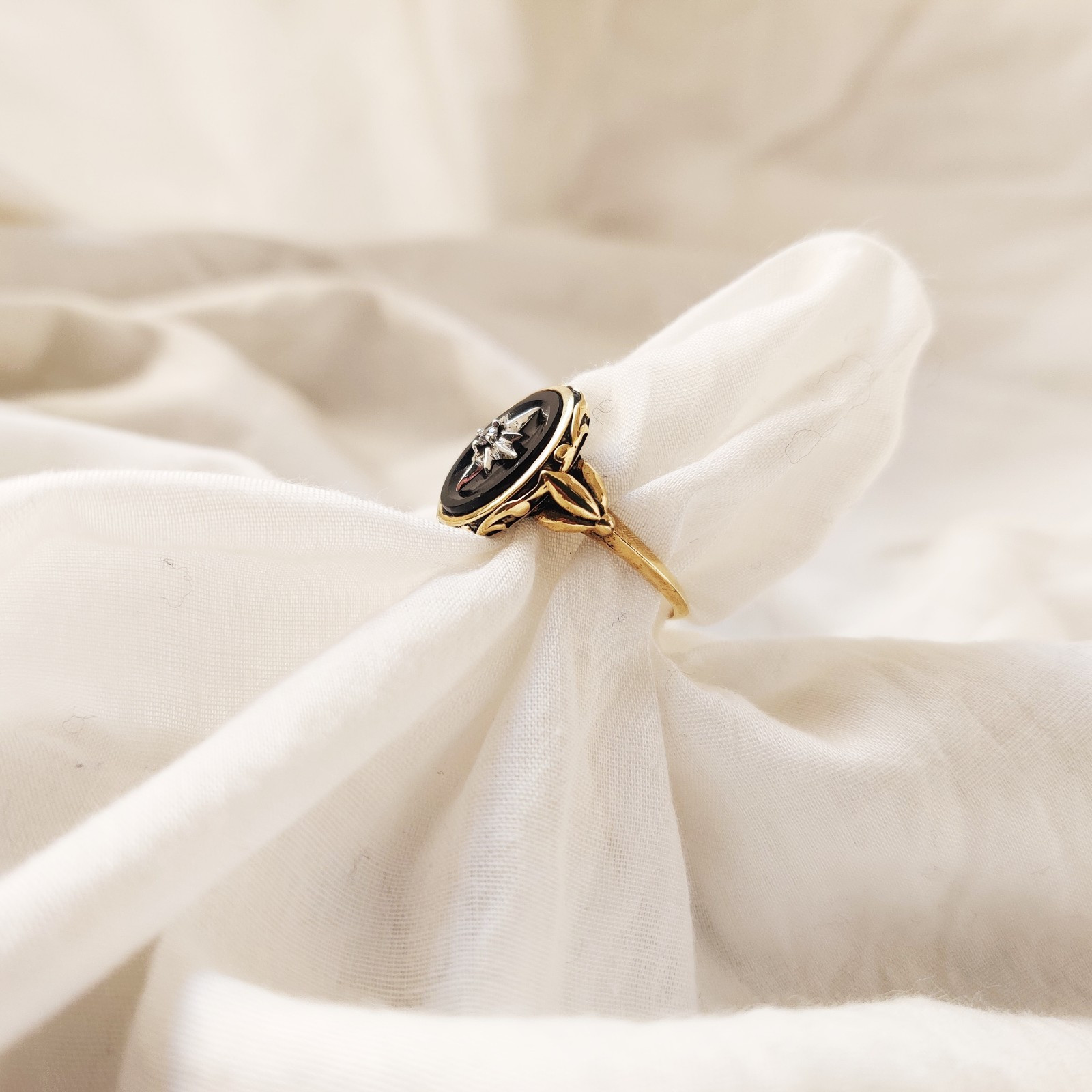 black onyx 925 starling silver ring Victorian, Vintage, Art And Deco ,size 7