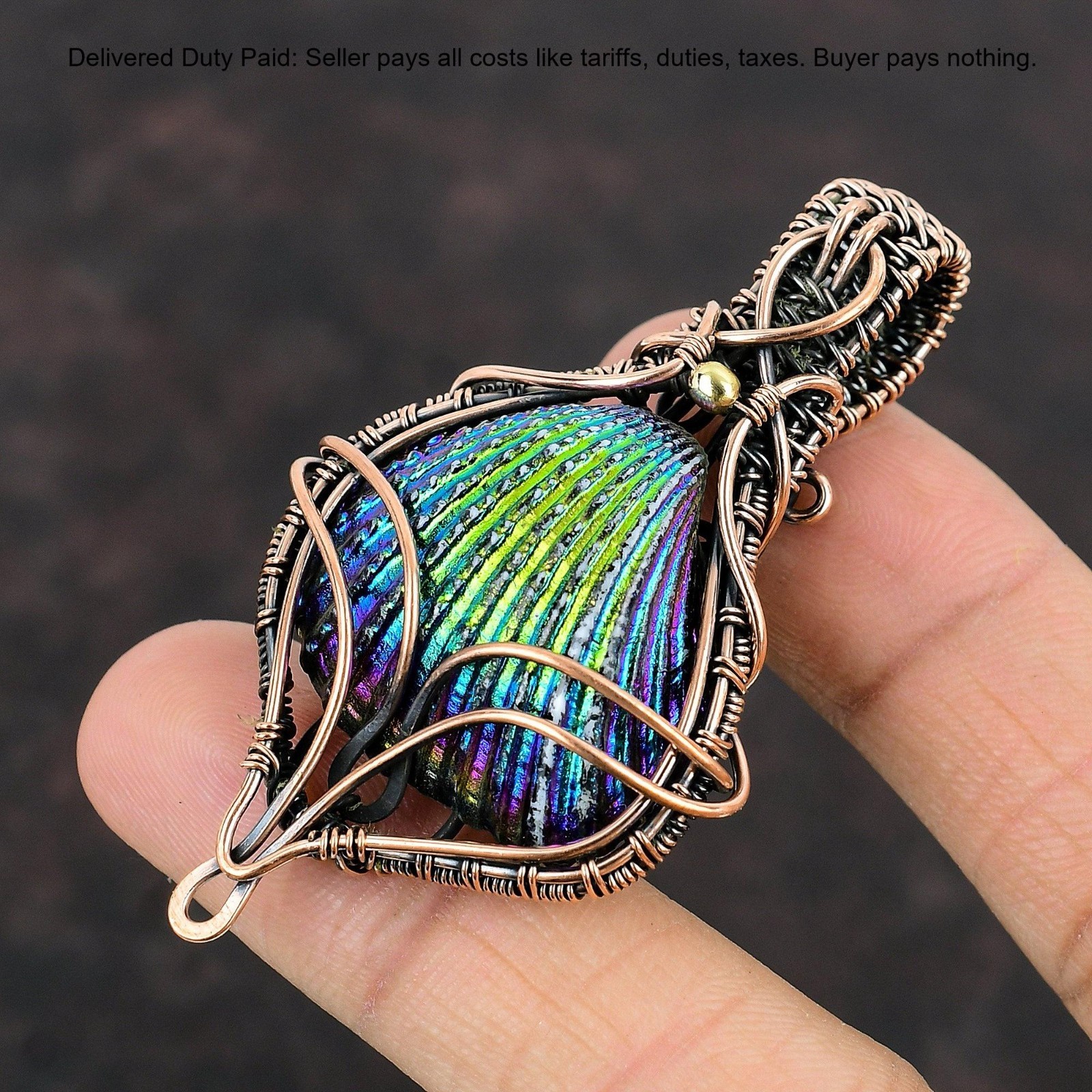 Natural Titanium Coated Shell No Stone Wire Wrapped Mother New Pendant Copper
