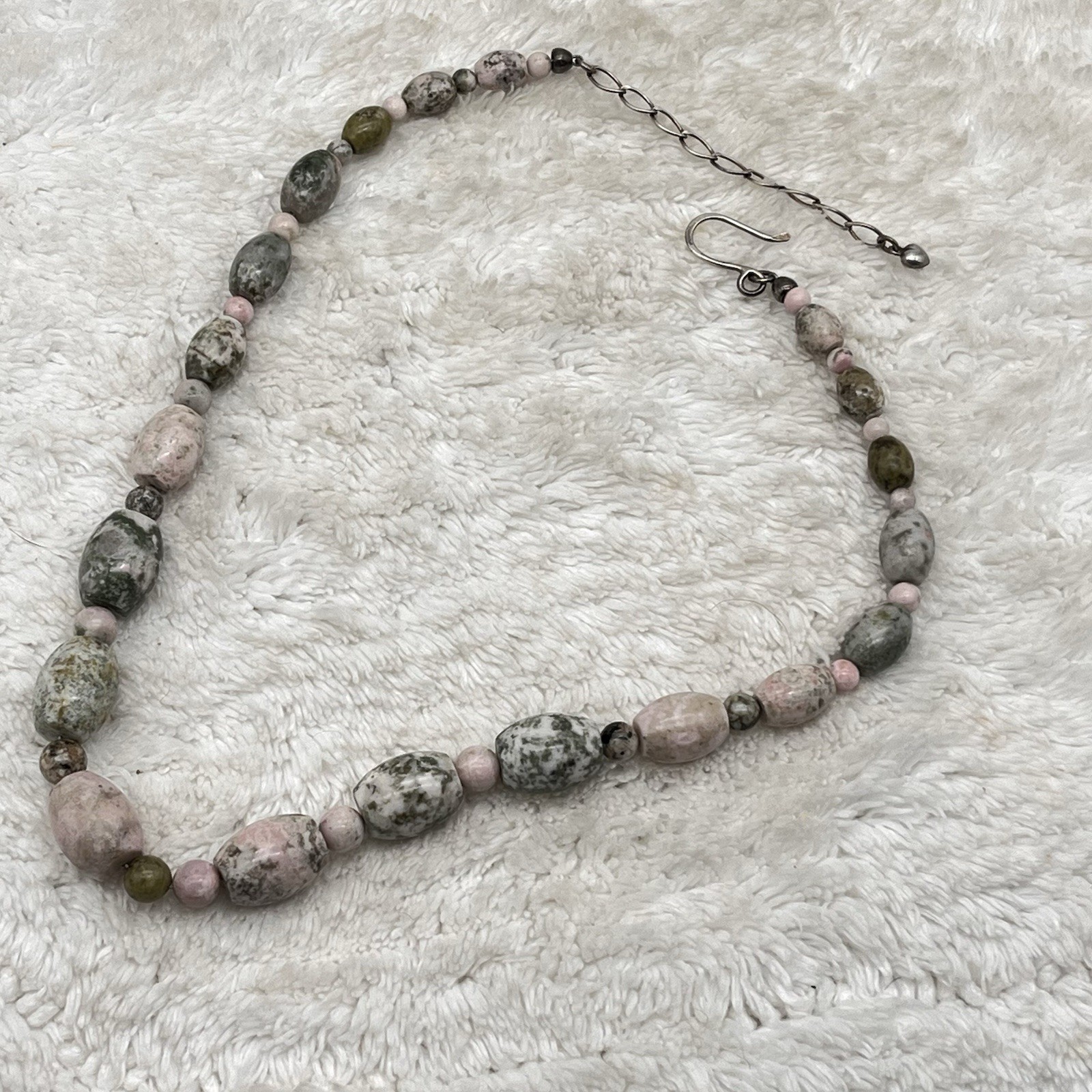 Jay King DTR Necklace Mine Finds Green Pink Rhodonite Beads Sterling Clasp 18″