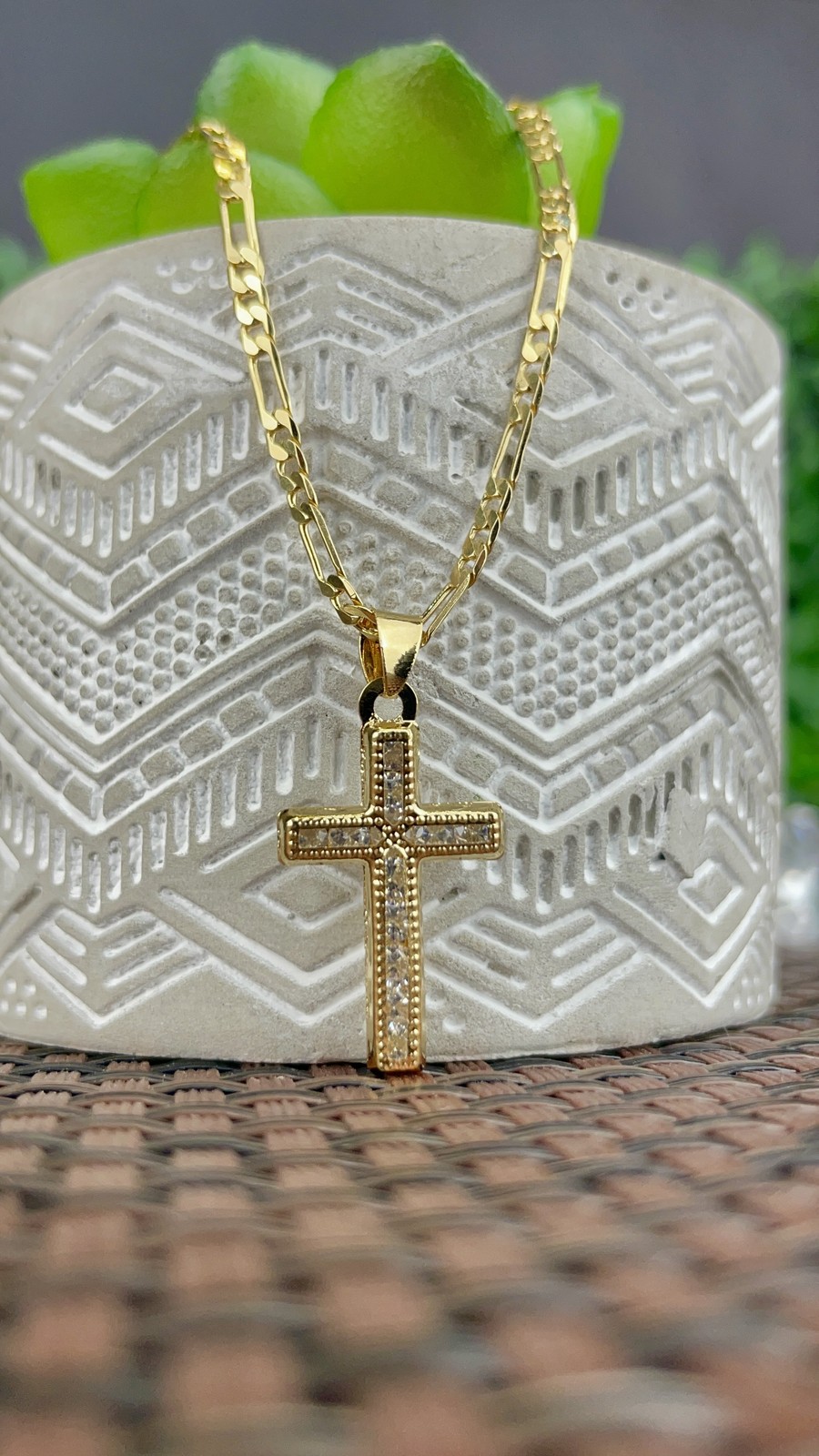 CZ Cross Necklace for Women Men Unisex Crucifix Charm Pendant Figaro Chain Gifts