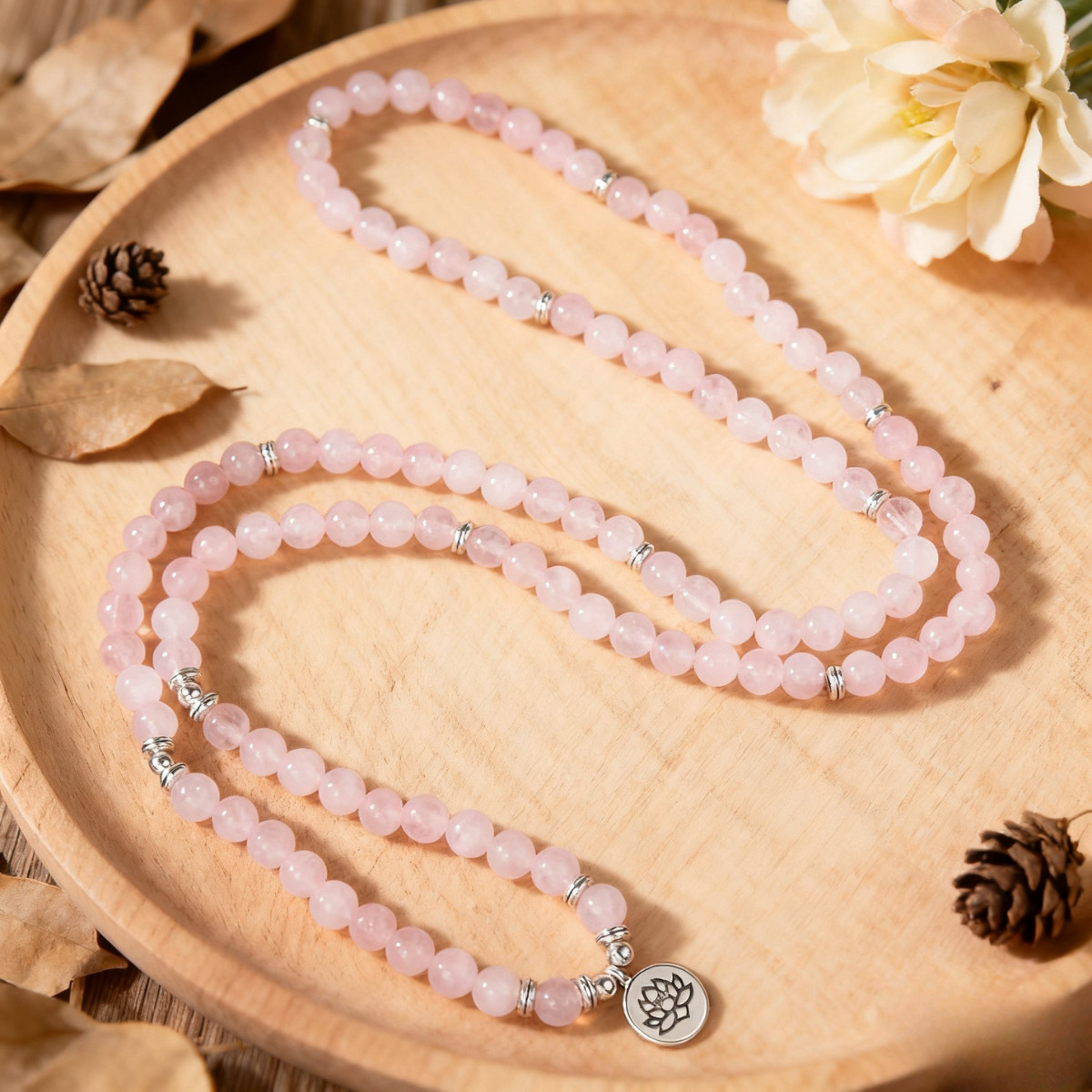 108 Mala Beads Prayer Rose Quartz Healing Women Men Necklace Bracelet Gift