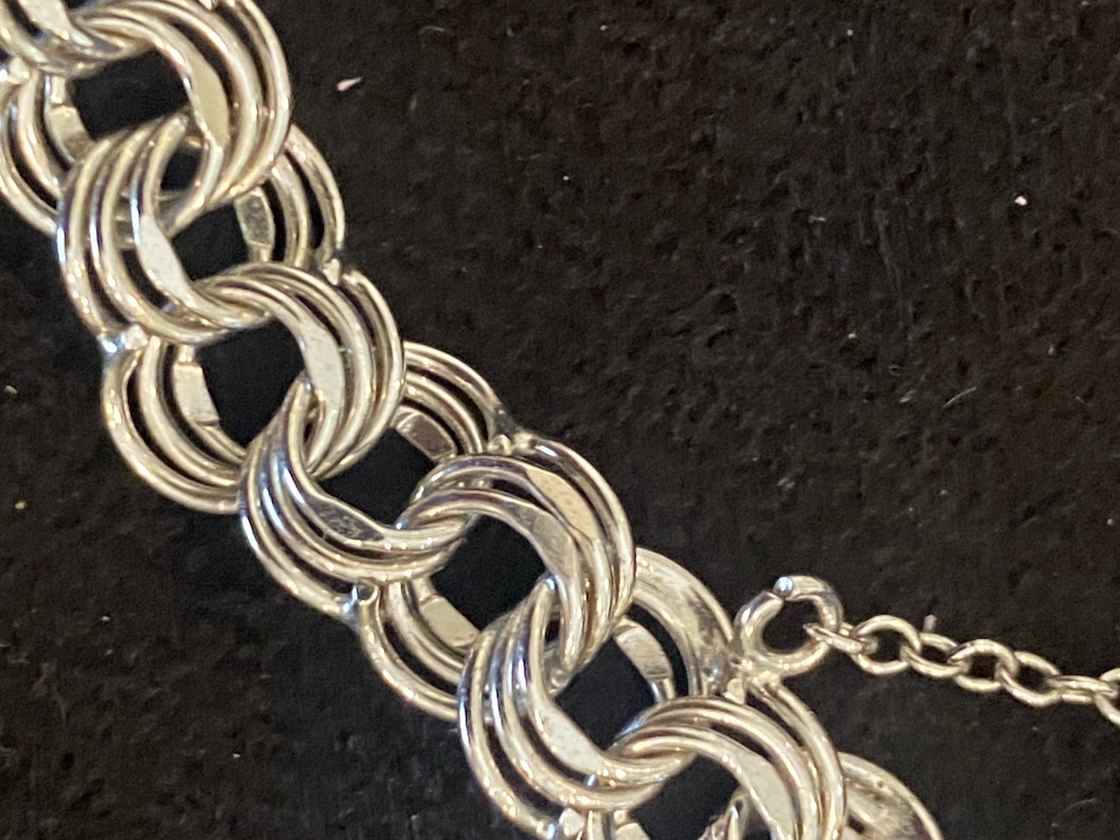 American Sterling 925 Triple Ring Charm Bracelet W/ Safety Chain/clasp 8” 11.30g