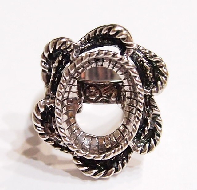 4 -18x13mm Antique Silver Victorian Twisted Rope Floral Adjustable Ring Setting
