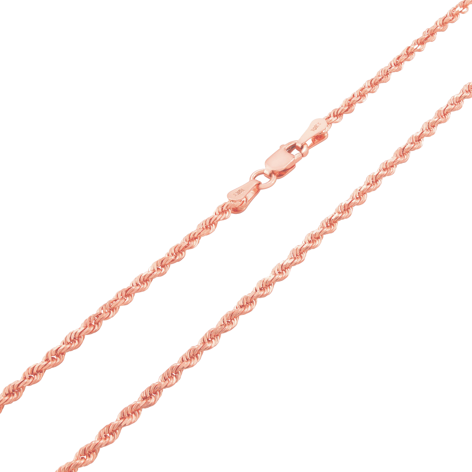 10K Rose Gold 2.5mm Diamond Cut Italian Rope Chain Pendant Necklace 14″- 30″