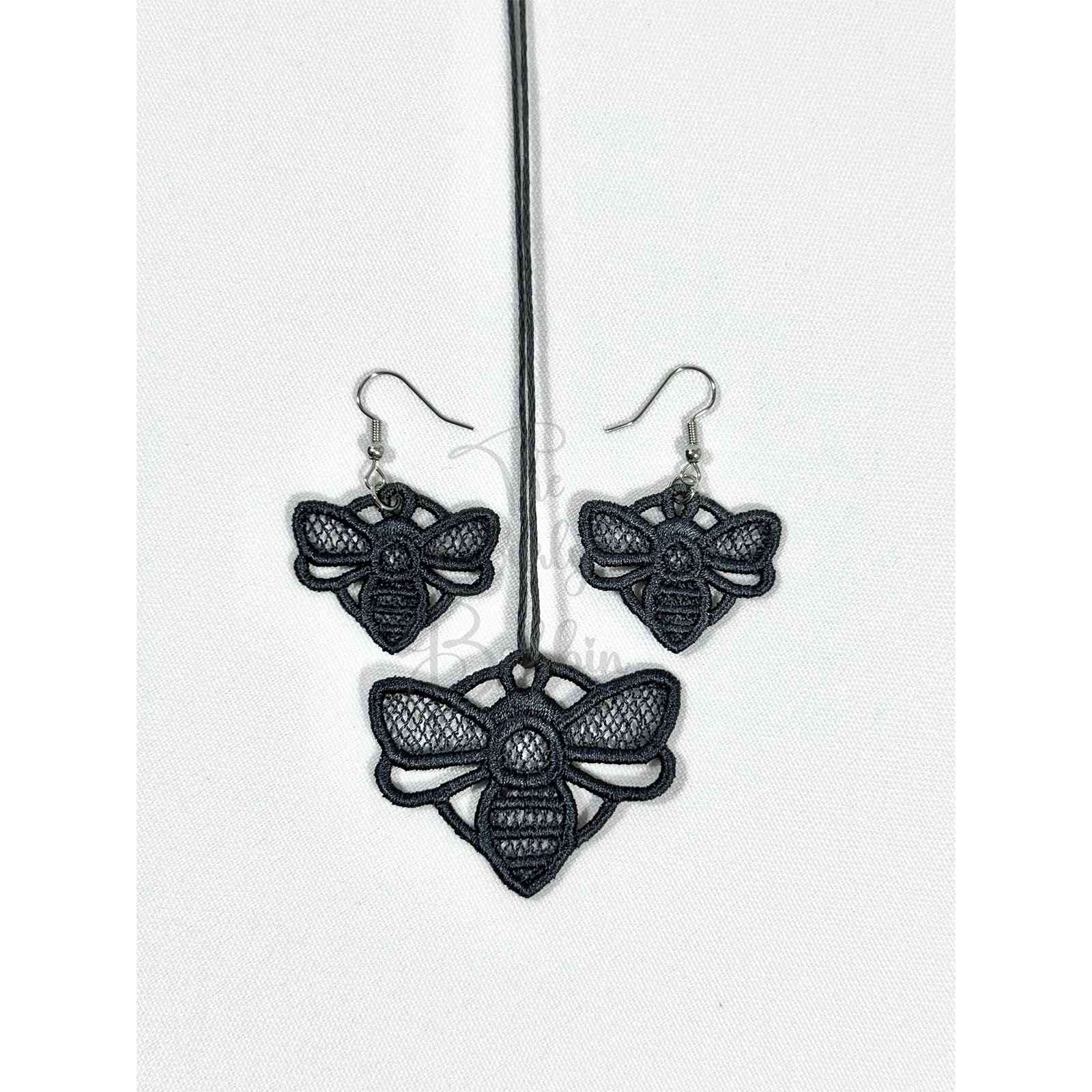 Embroidered Lace Bumblebee Silver Hook Earrings and Charm Birthday Bundle Gift