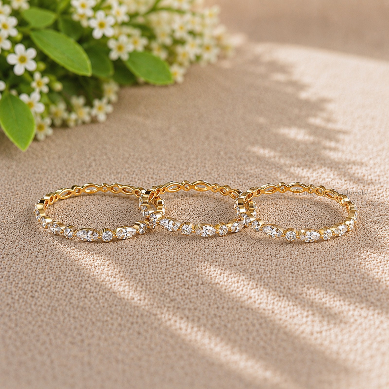 Alternating Marquise and Round Diamond Cut Dainty Stackable Eternity Ring FD586