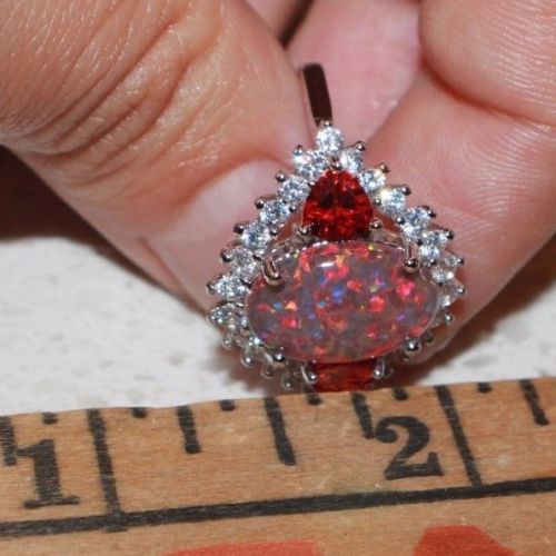 fire opal Cz ring gemstone silver jewelry Sz 7 8 8.5 cocktail engagement band H6