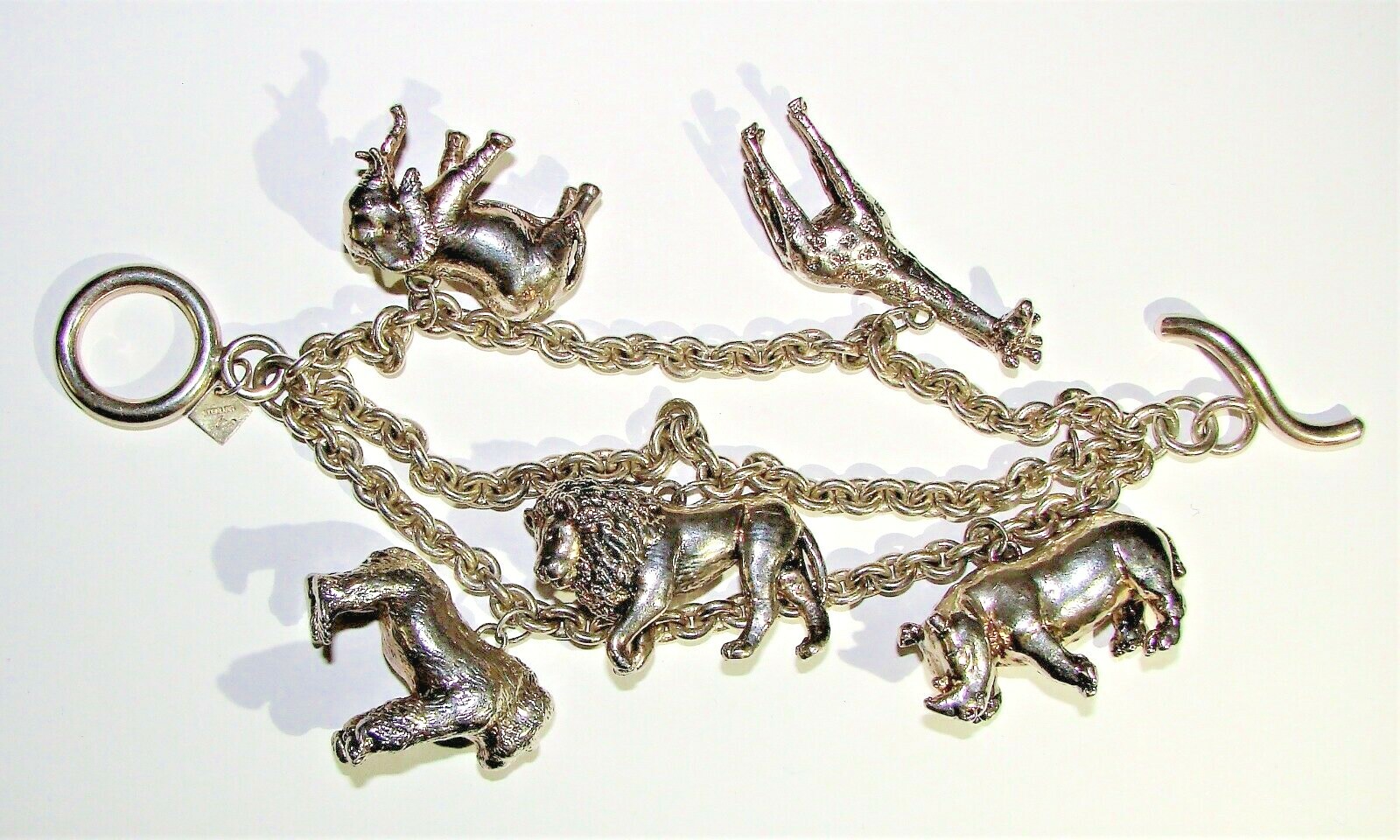 SUSAN CUMMINGS STERLING SILVER VINTAGE ENDANGERED SPECIES ANIMALS BRACELET LARGE