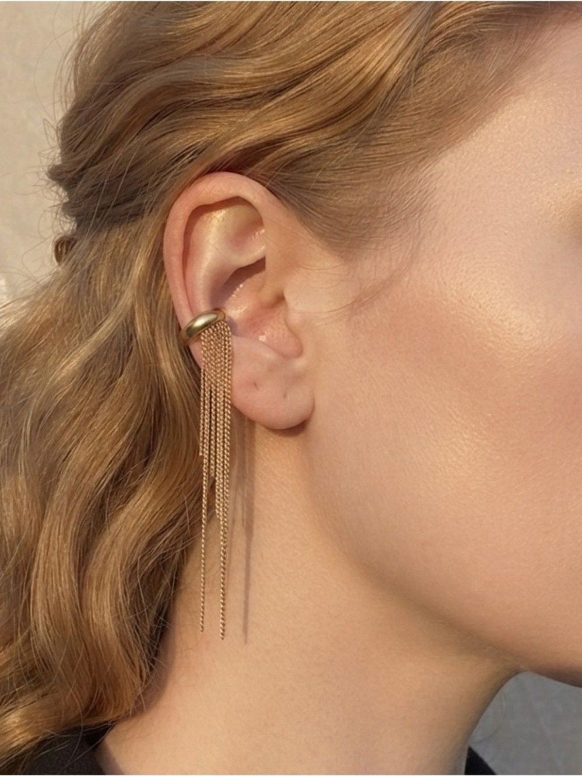 Gold Layered Chain Earcuff – Elegant Draping Statement Earring – Minimalist Chic