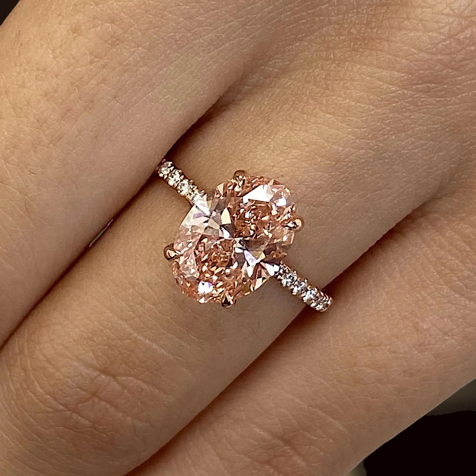 Oval Cut 3.25 Ct Lab Created 18K Rose Gold IGI Fancy Intense Pink Diamond Ring
