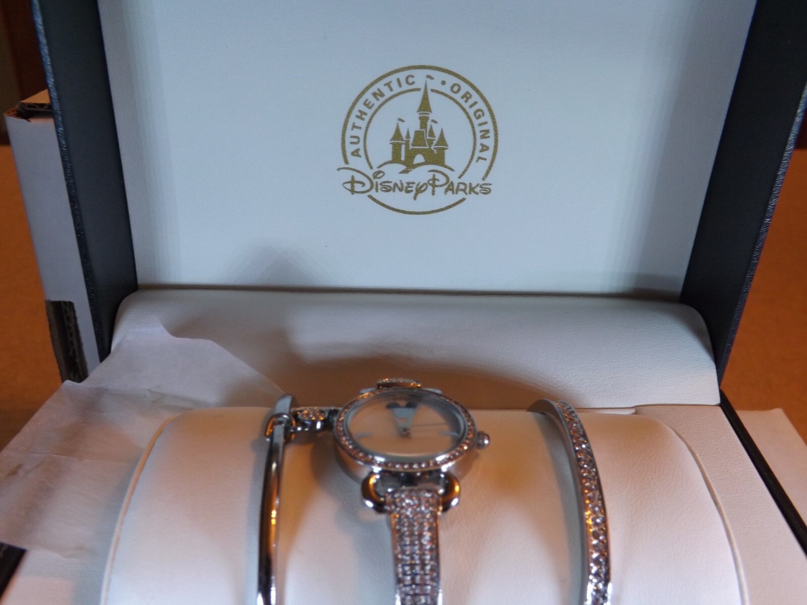 Disney Parks Womens Mickey Mouse Watch -Sparkling Crystals-Two Bonus Bangles-New