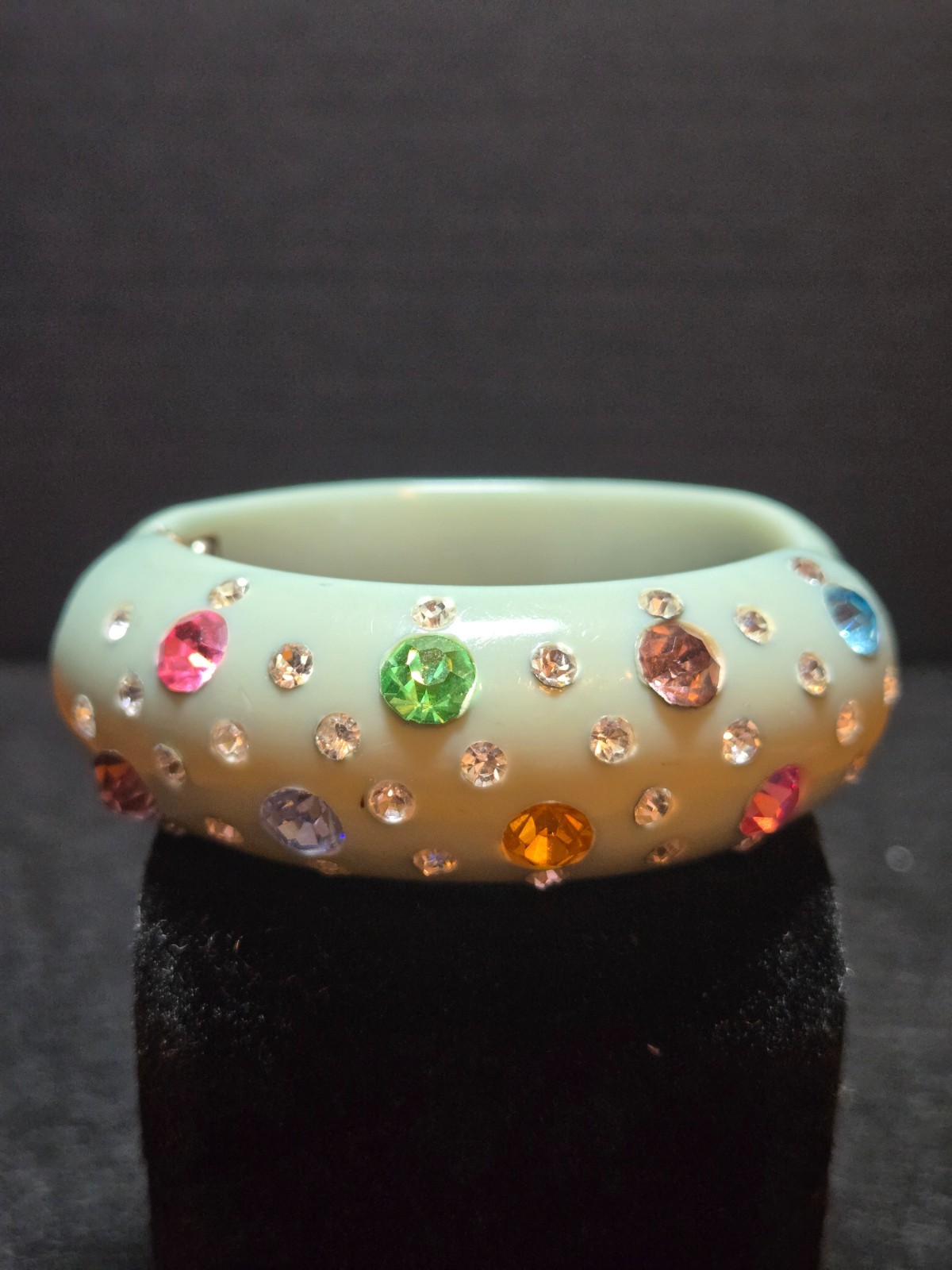 Vintage Powder Blue Bakelite Clamper Bracelet with Rhinestones