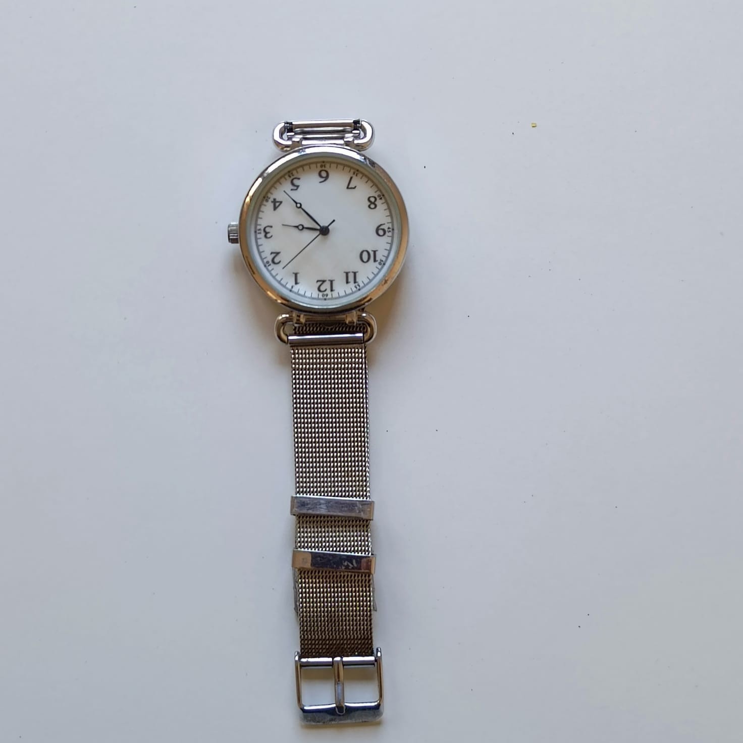 Accutime Watch Corp Women’s Silver Tone Mesh Strap Watch White Dial Japan Movt W