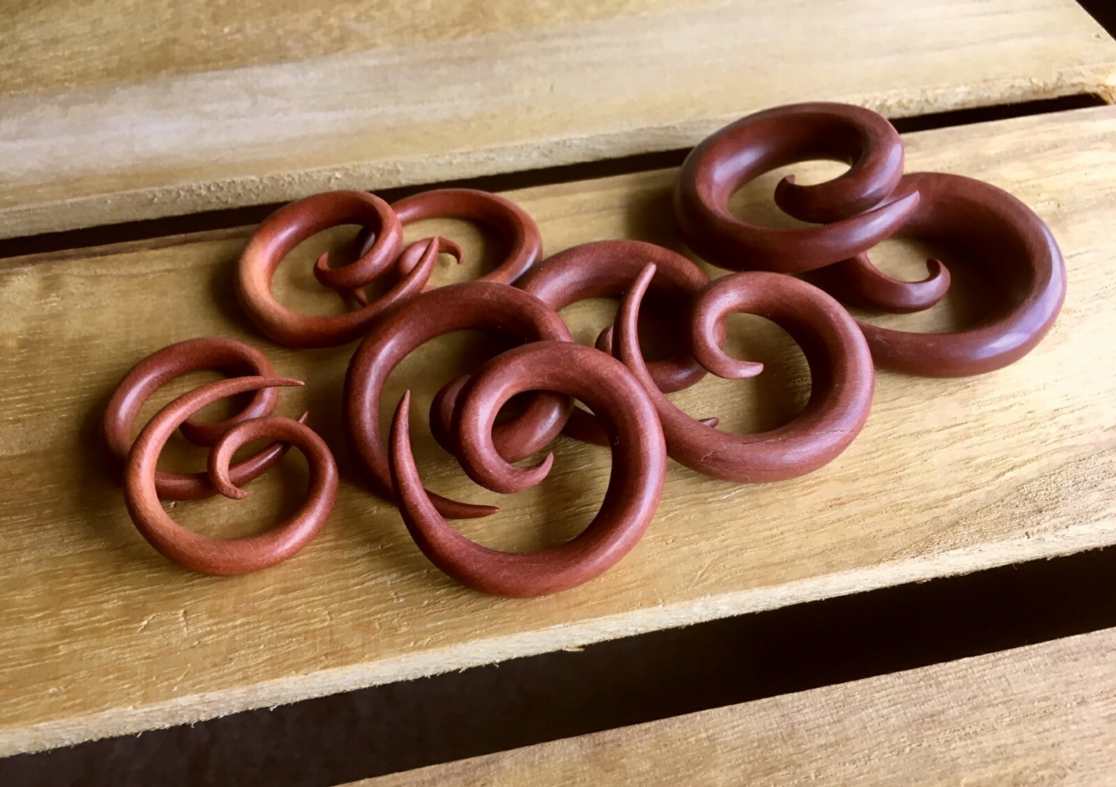 PAIR Sawo Wood Spiral Tapers Organic Plugs Tunnels Earlets Gauges