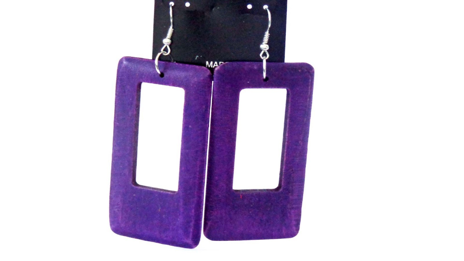 RECTANGLE HOOP EARRINGS WOOD BRIGHT COLORS 3.75 IN L 1.5 IN W BOHEMIAN