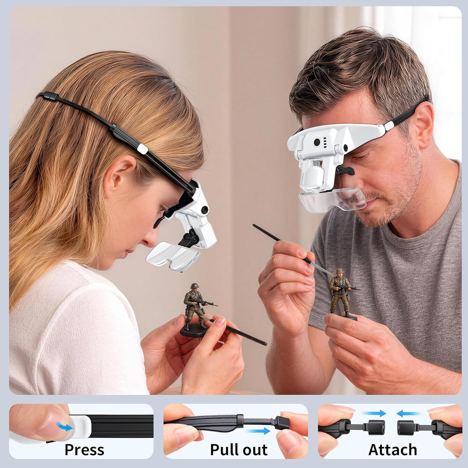 Magnifying Glasses with Light, 6 Interchangeable Lens (1.0X-4.0X) & 3 Lighting M