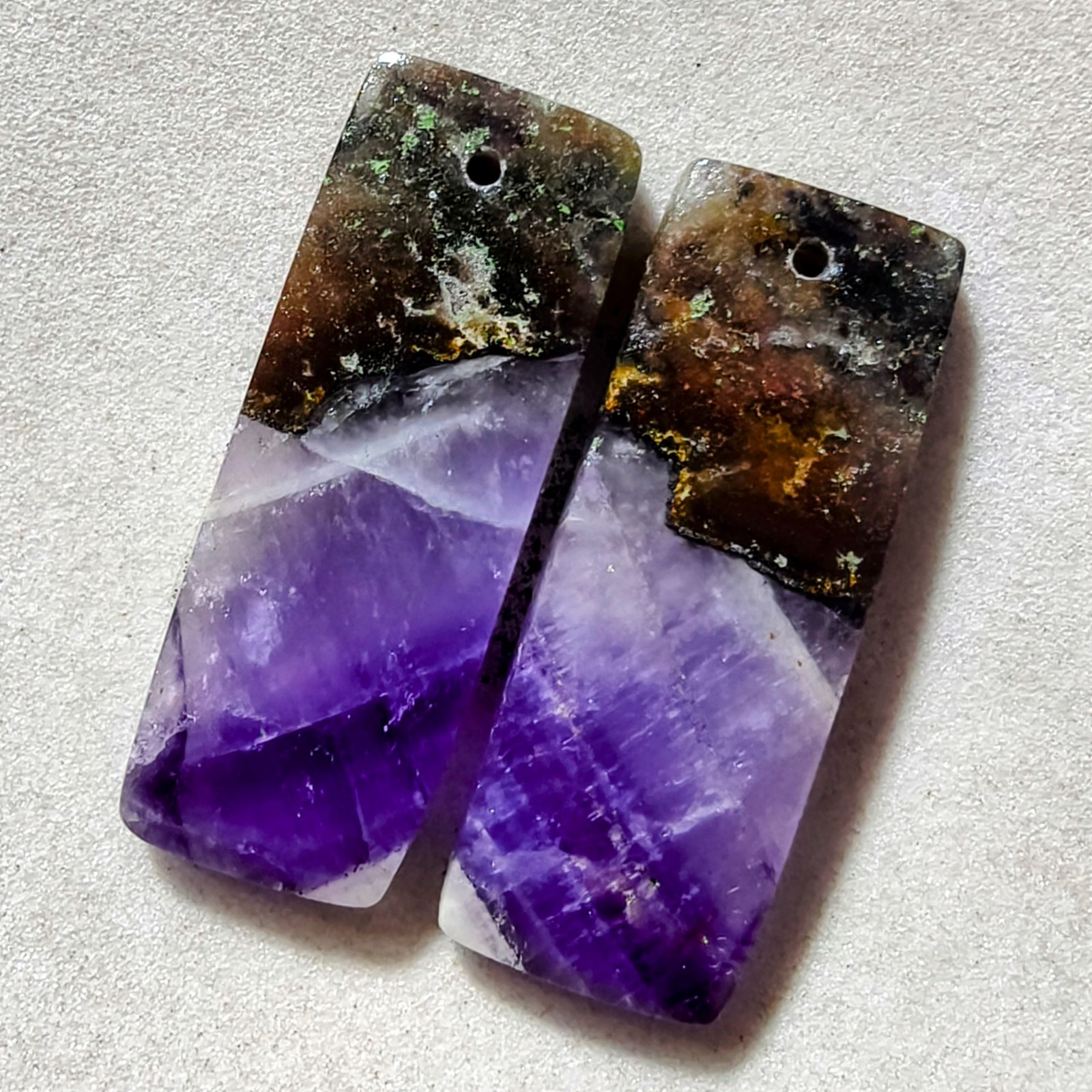 32 Cts Natural Amethyst Drilled Pair Cabochon Gemstone For Earrings 30 X 11.3 MM