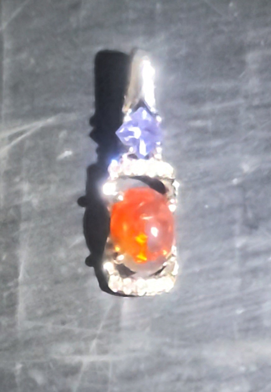 Black Ethiopian Fire Opal & Amethyst Pendant/925 Sterling Silver (SEE DETAILS)
