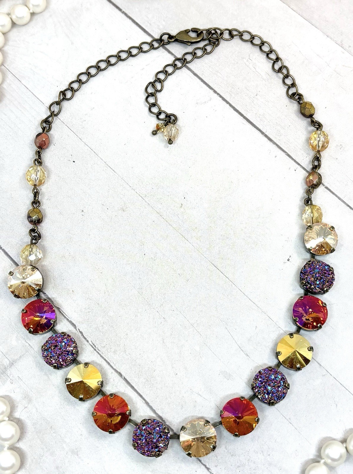 Brass Plated Orange Glitter Gold Cup Chain Statement Necklace With Beads