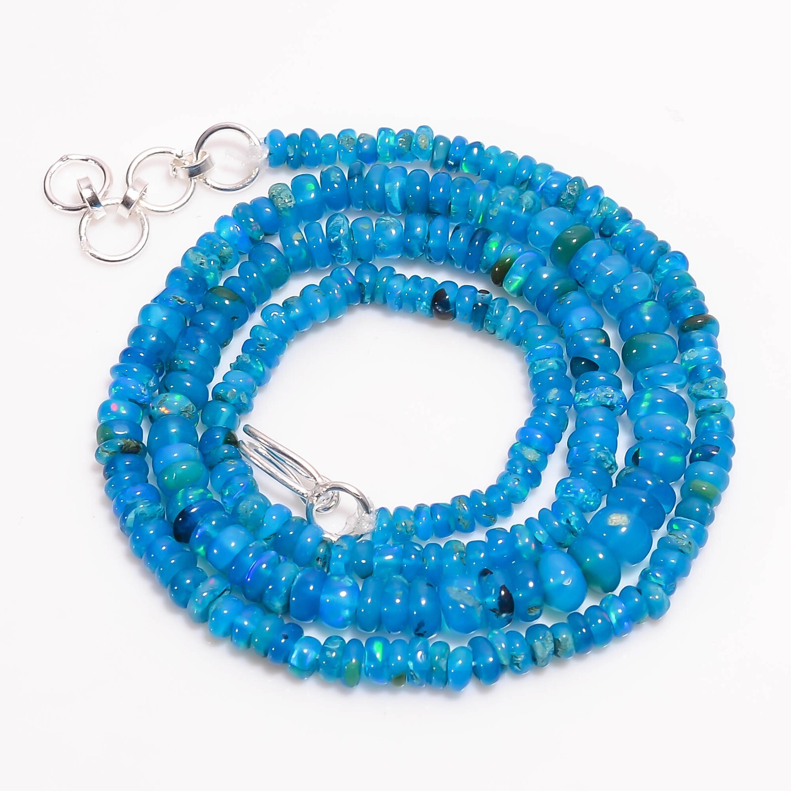 Natural Neon Blue Ethiopian Opal Rondelle Smooth Beads 2X2 5X3mm Necklace 17-18″