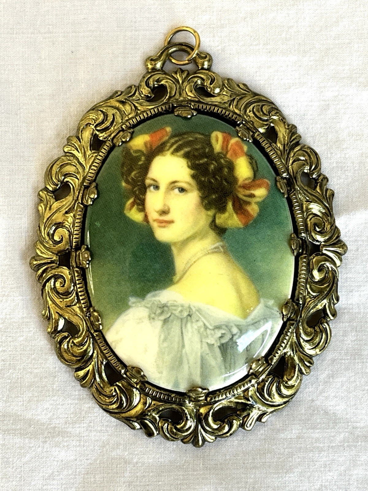 Vintage West Germany Porcelain Woman Necklace Pendant and Earrings Bridgerton St